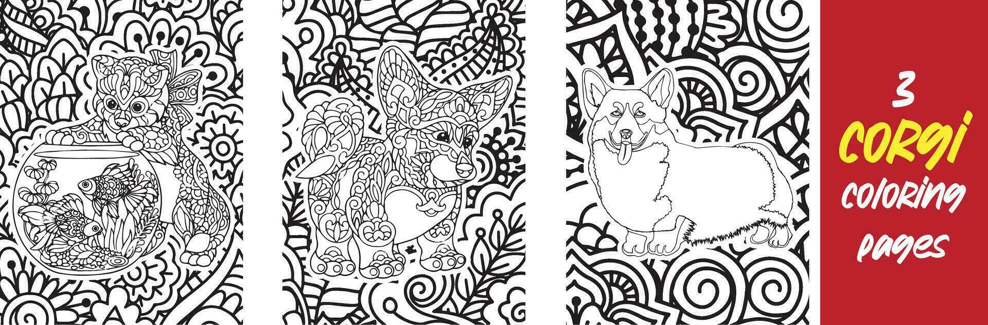 Doodle corgi Coloring page book vector