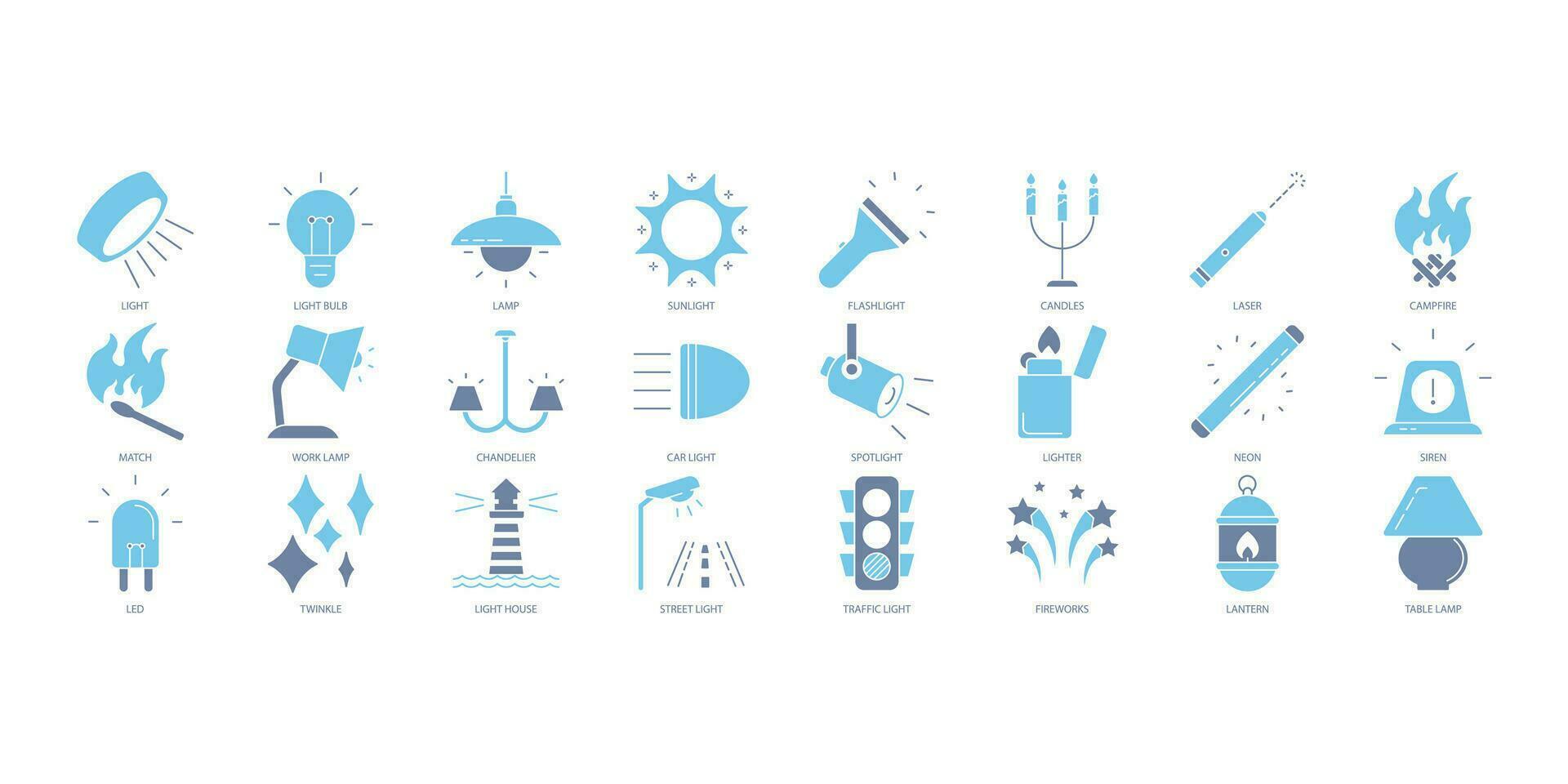 Light icons set. Set of editable stroke icons.Vector set of Light vector