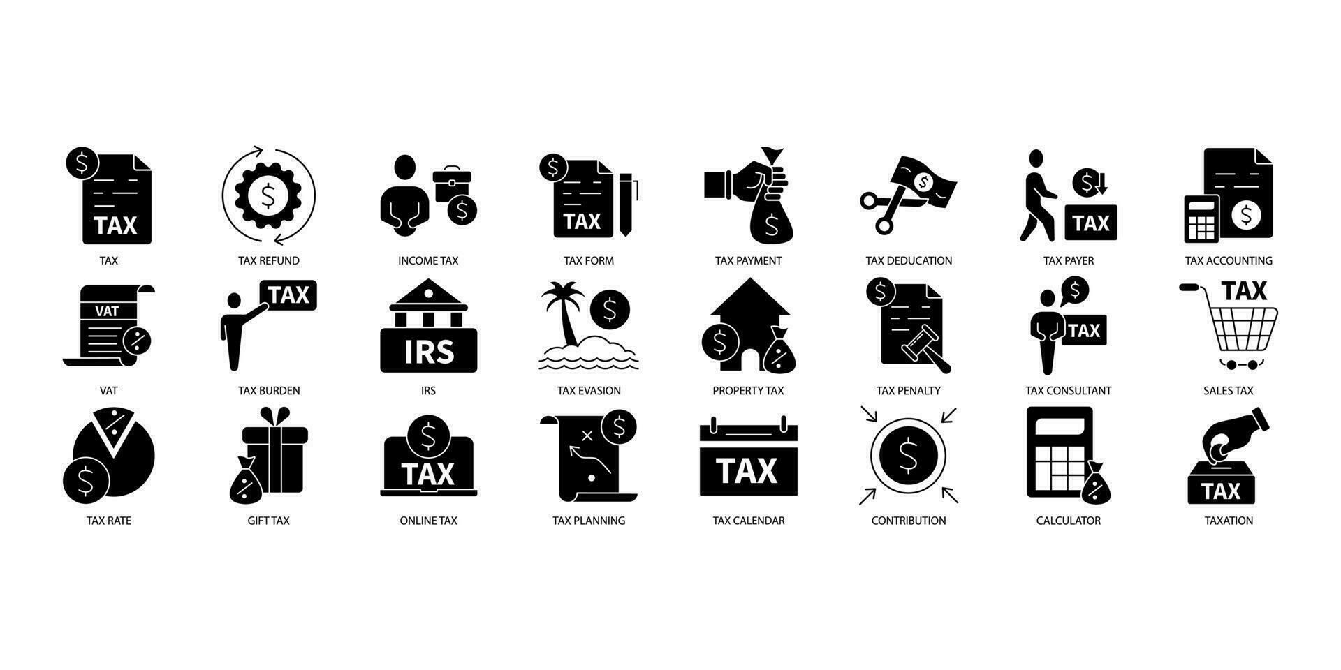 Tax icons set. Set of editable stroke icons.Vector set of Tax vector