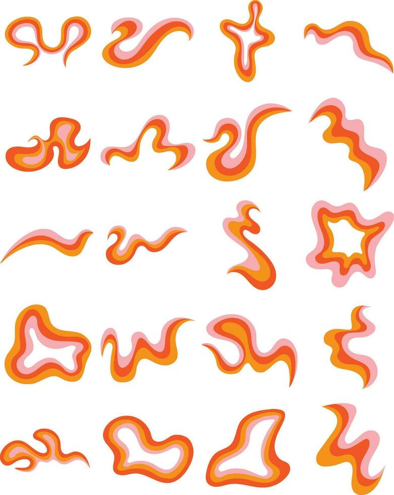 Inflame Orange Retro Wavy Psychedelic Element Illustration Set vector