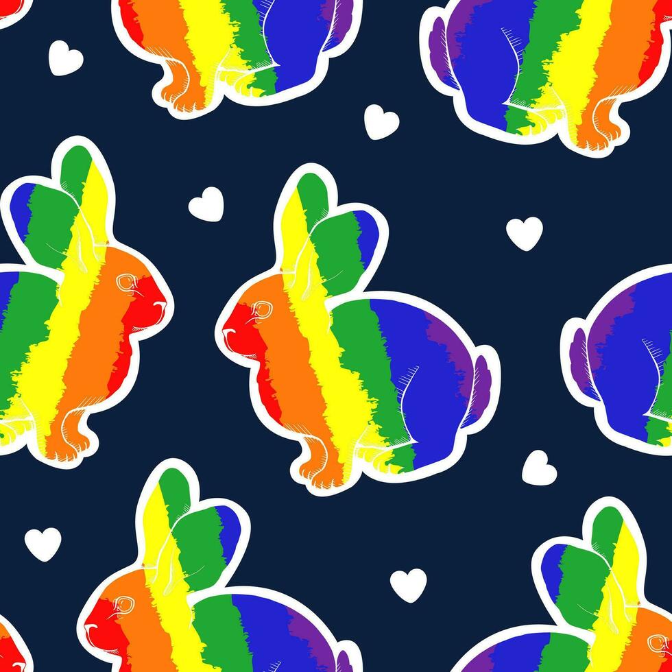 Seamless pattern with rainbow rabbits. Vector modern flat illustration.