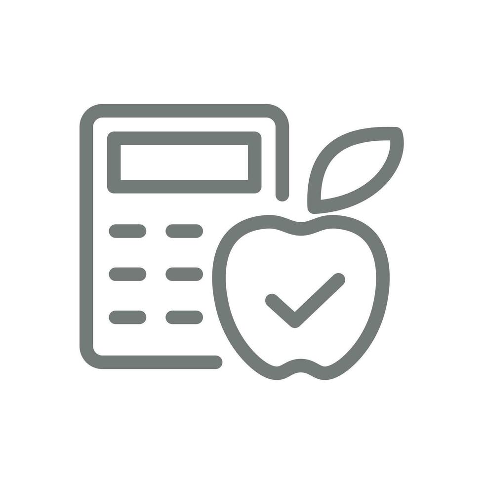 Calories counting line vector icon. Calorie calculator editable stroke vector with apple.