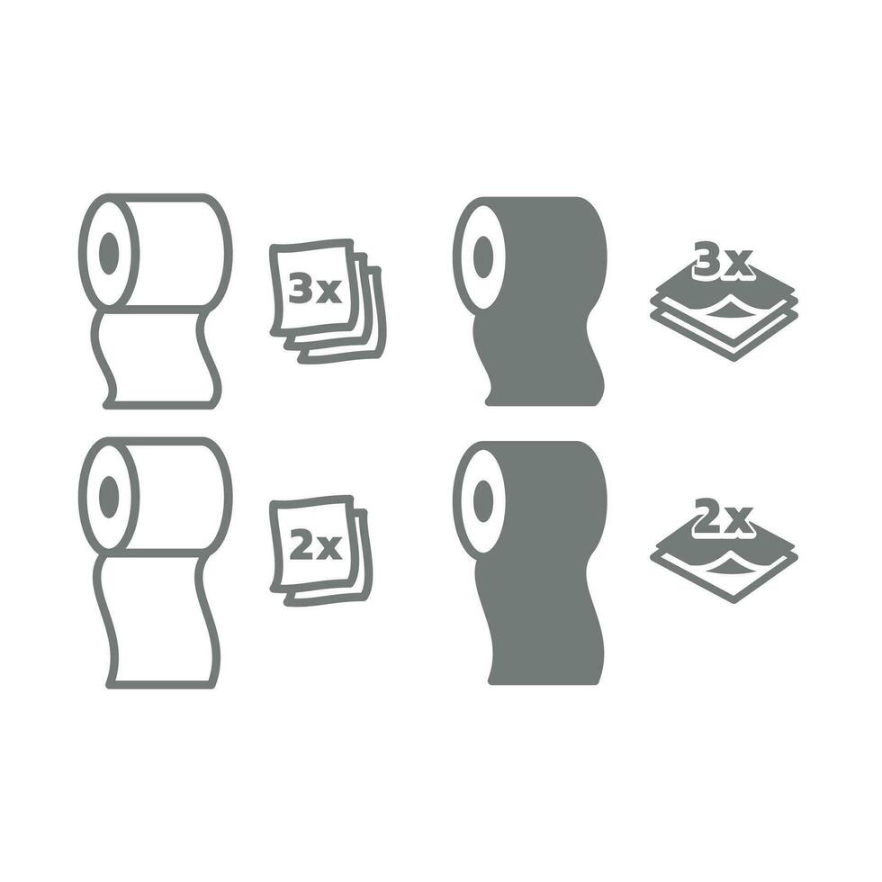 Toilet paper roll two and three layers icon set. Editable stroke and glyph vector. vector
