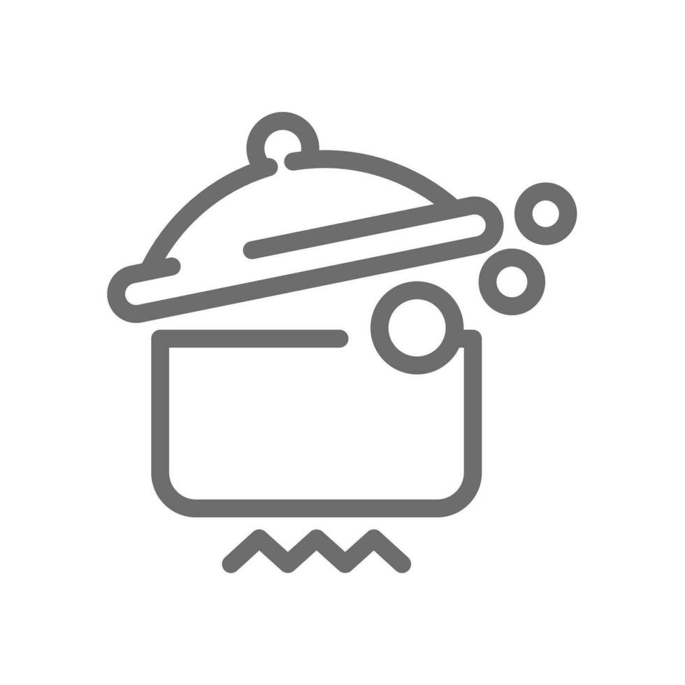 Boiling pot with bubbles line vector icon. Cooking on stove, editable stroke.