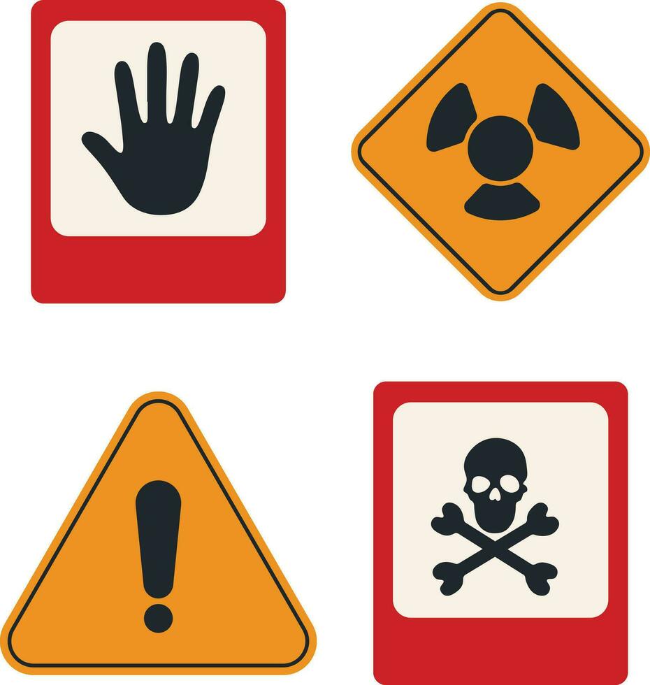 Set of Different Danger Warning Attention. In Geometric Shape. Isolated Vector Illustration.
