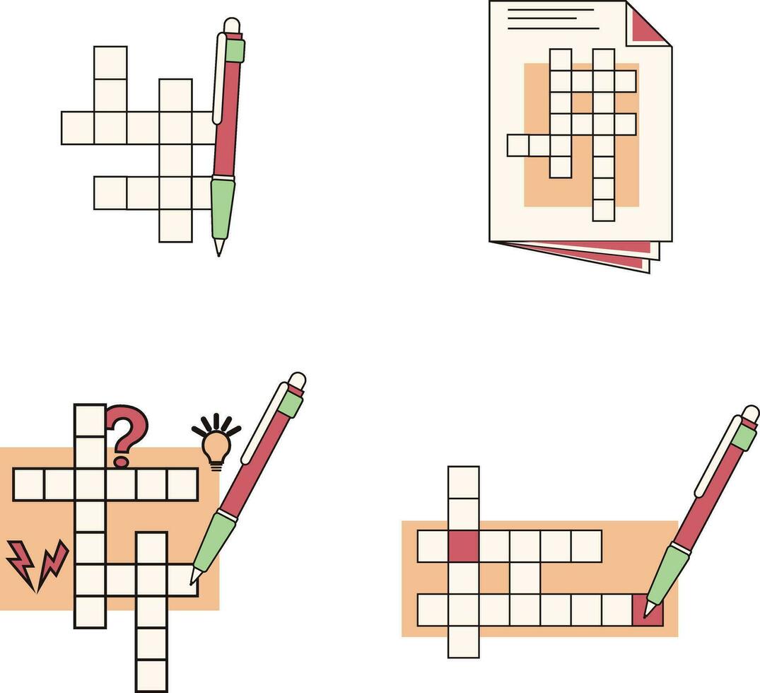 Crossword Puzzle Day In Different Design. Isolated On White Background. Vector Illustration Set.