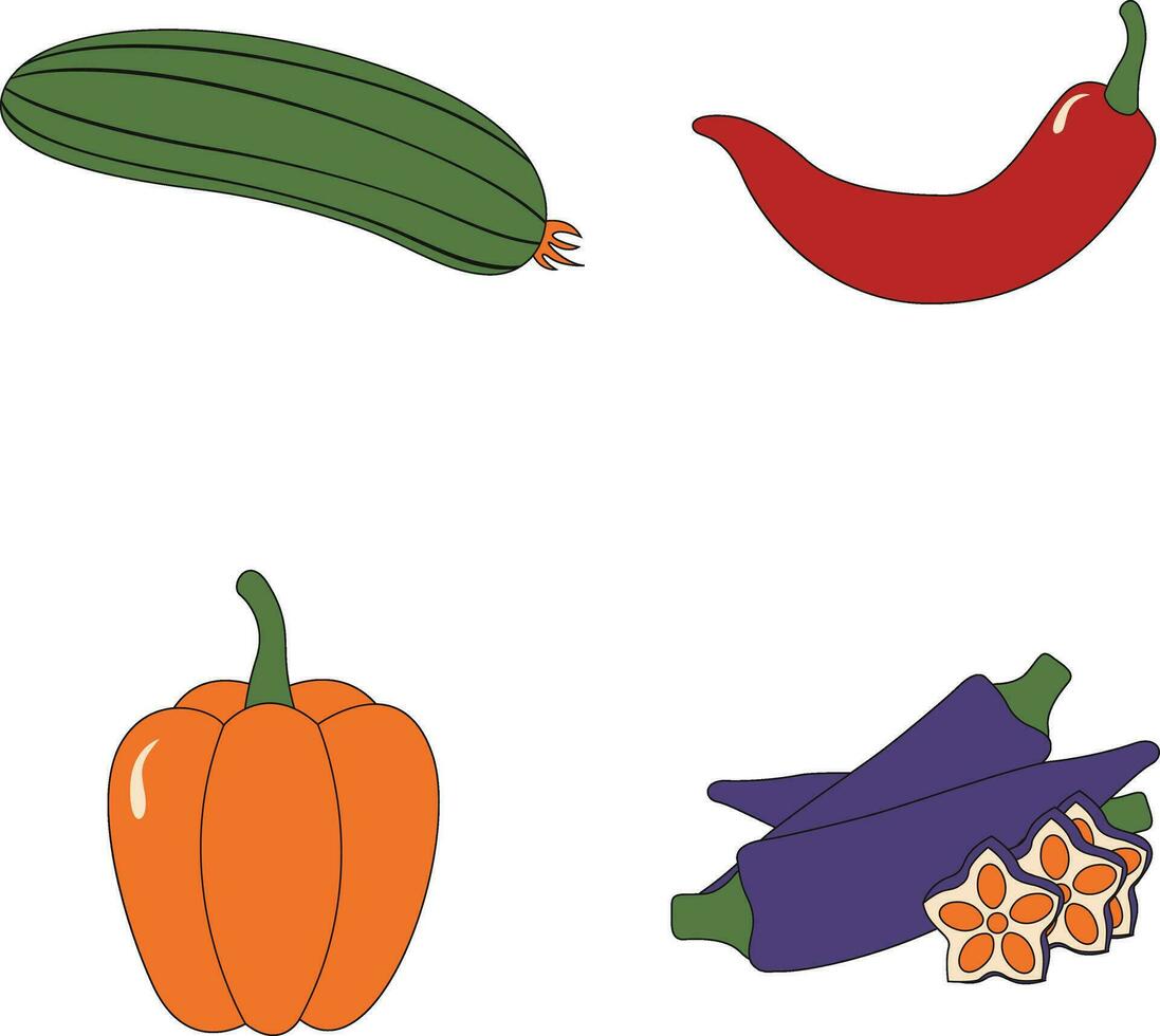 Collection of Fruits and Vegetables. Flat Cartoon Design. Vector Illustration.