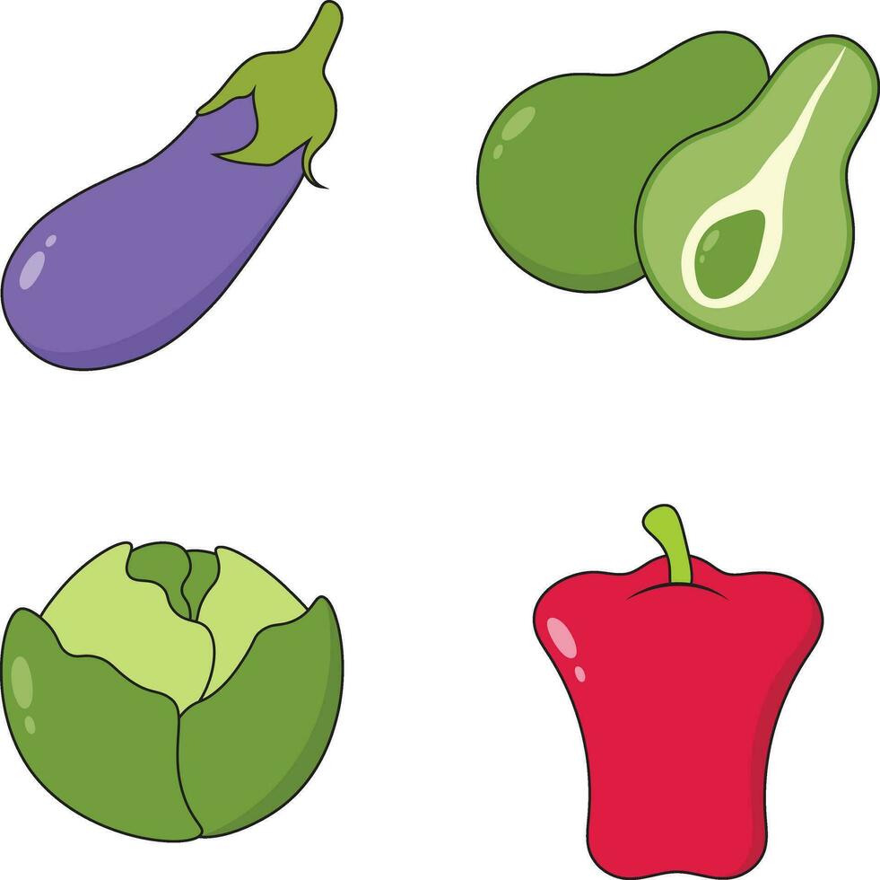 Fruits and Vegetables Icon Set. Isolated On White Background. Vector Illustration.