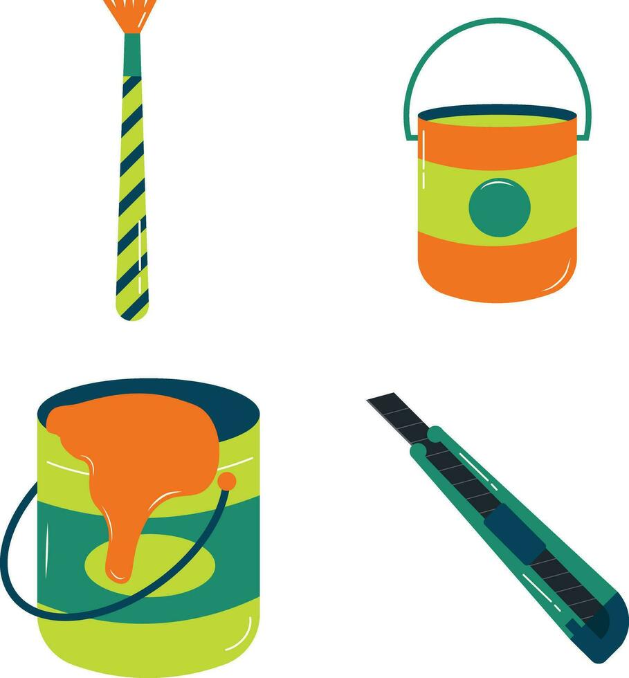 Set of Art Supplies. With Flat Cartoon Design. Vector Illustration.