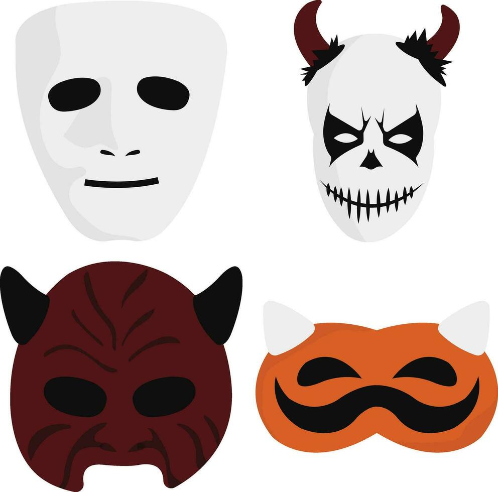 Víspera de Todos los Santos máscara icono con Siniestro dibujos animados diseño estilo. aislado en blanco antecedentes. vector ilustración colocar.