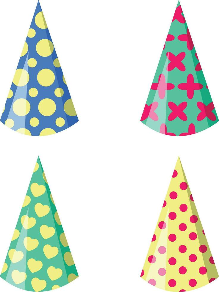 Set of New Year Hat. With Colorful Design. Vector Illustration.