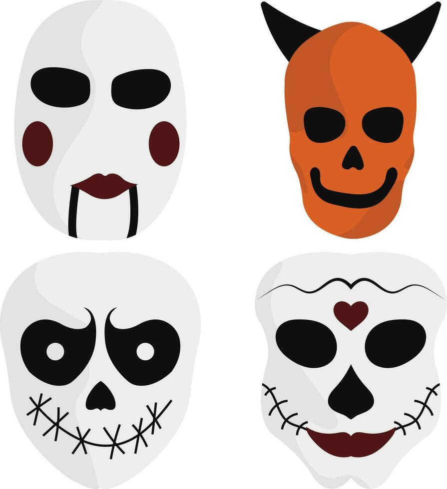 Halloween Mask Icon With Creepy Cartoon Design Style. Isolated On White Background. Vector Illustration Set.