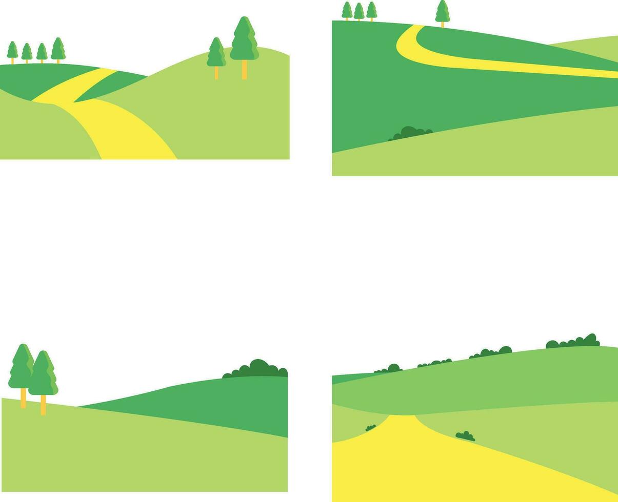 Collection of Field Green Hills. With Aesthetic Design. Isolated Vector Icon.