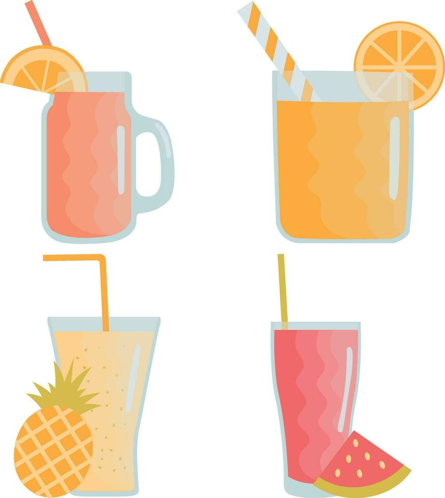 Collection of Fruit Juice Smoothie. With Seamless Cartoon Design. Isolated Vector Icon.