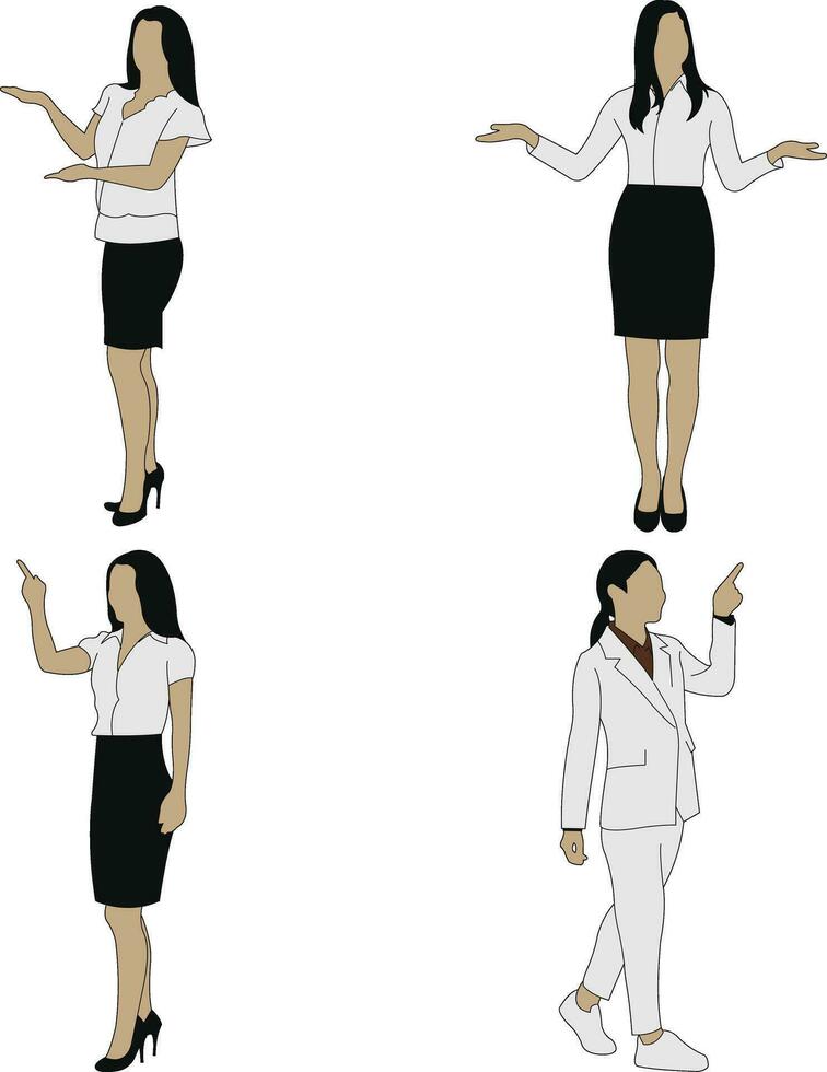 Set of Different Character Doing Presentation. Isolated On White Background. Vector Illustration.