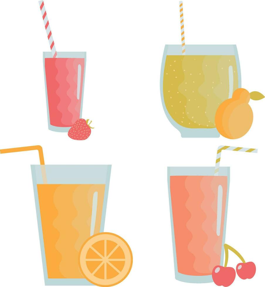 Collection of Fruit Juice Smoothie. With Seamless Cartoon Design. Isolated Vector Icon.