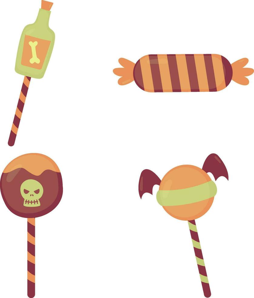 Halloween Candy Icon Set. With Spooky Cartoon Design and Shape. Vector Illustration.