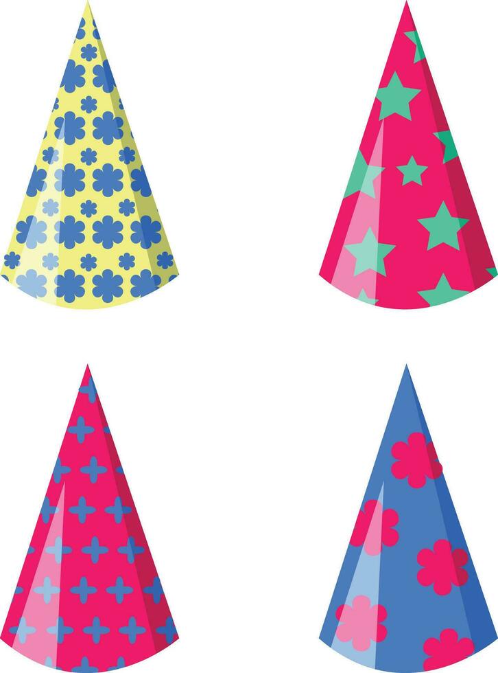 Set of New Year Hat. With Colorful Design. Vector Illustration.