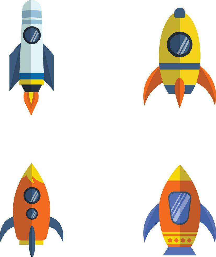 Collection of Spaceship Rocket. With Colorful Cartoon Design. Vector Illustration.