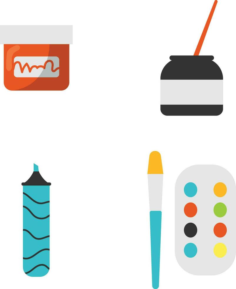 Collection of Art Supplies. With Trendy Cartoon Design Style. Isolated Vector Icon.