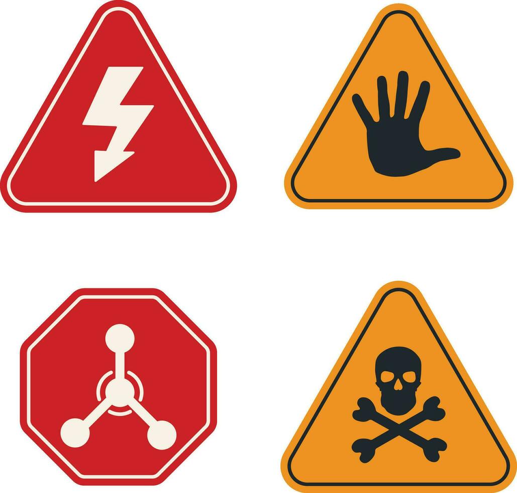 Set of Different Danger Warning Attention. In Geometric Shape. Isolated Vector Illustration.