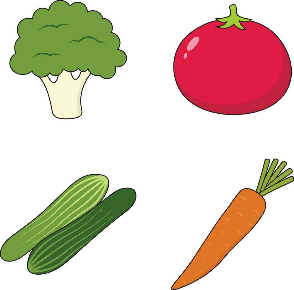 Fruits and Vegetables Icon Set. Isolated On White Background. Vector Illustration.