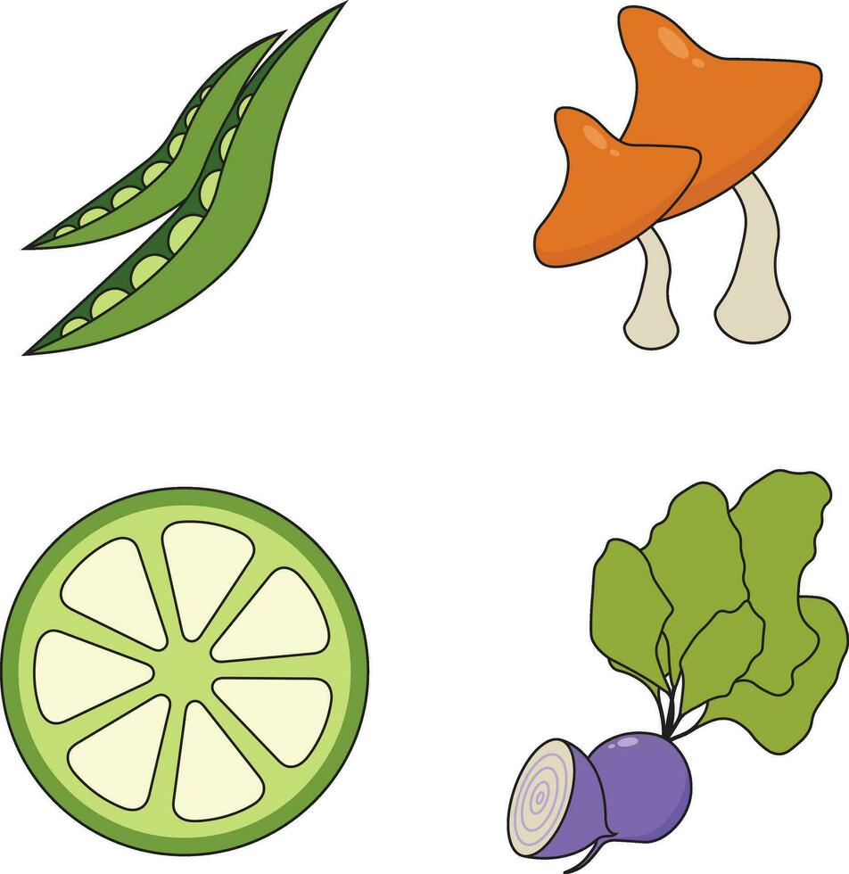 Fruits and Vegetables Icon Set. Isolated On White Background. Vector Illustration.