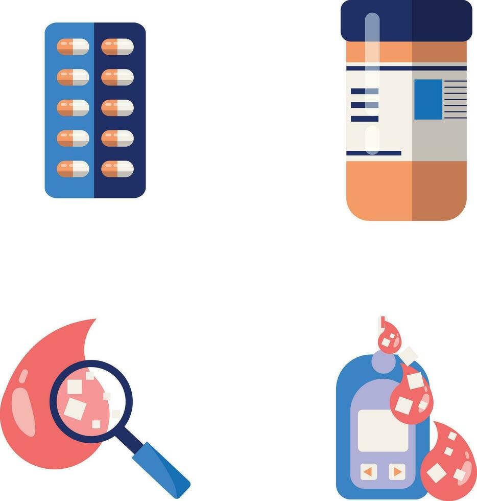 World Diabetes Day Icon With Medicine and Medical Device. Isolated Vector Illustration Set.