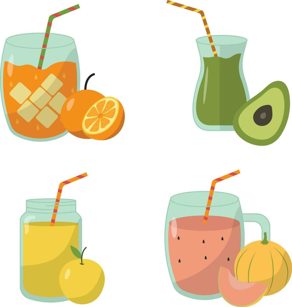 Fruta jugo zalamero con diferente tipos fruta. aislado en blanco antecedentes. vector ilustración recopilación.