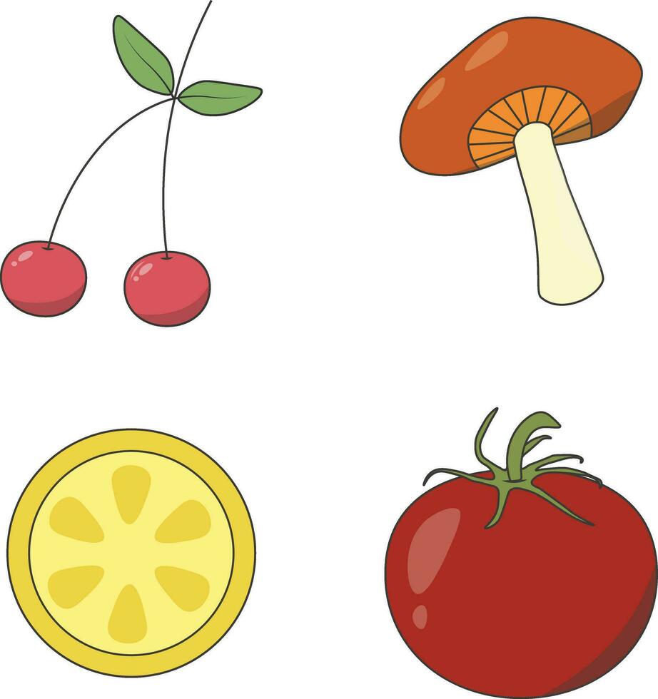 Fruits and Vegetables With Flat Design. Vector Illustration Set.
