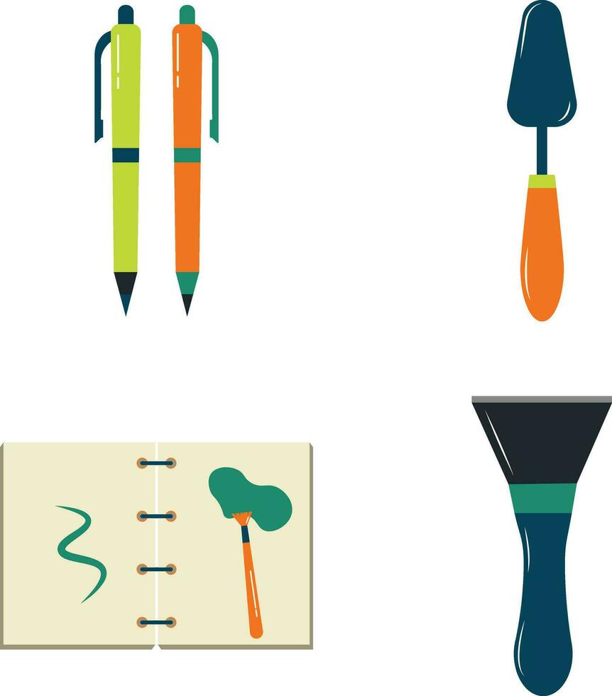 Set of Art Supplies. With Flat Cartoon Design. Vector Illustration.