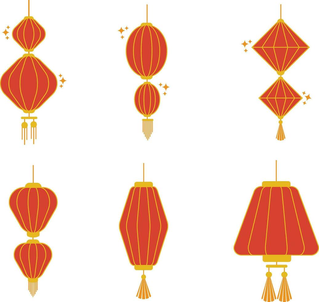 Collection of Lantern Chinese New Year. With Simple Shape. Vector Illustration.