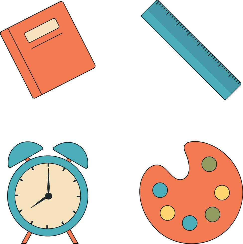 Primary School Equipment With Flat Cartoon Design. Back to School. Vector Illustration Set.