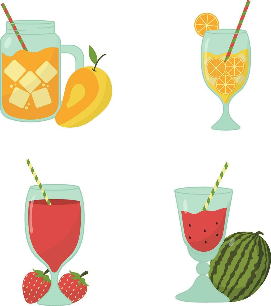 Fruta jugo zalamero con diferente tipos fruta. aislado en blanco antecedentes. vector ilustración recopilación.