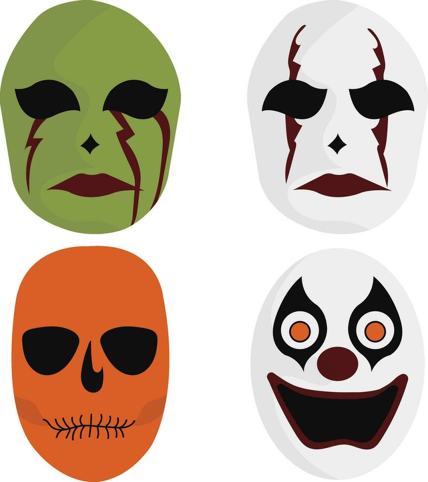 Halloween Mask Icon With Creepy Cartoon Design Style. Isolated On White Background. Vector Illustration Set.