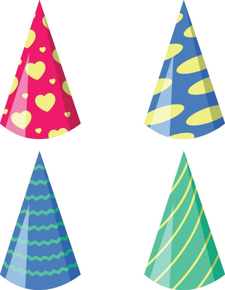 Set of New Year Hat. With Colorful Design. Vector Illustration.