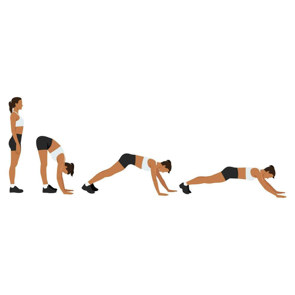 Woman Doing Inchworm Walking Exercise Fitness Home Workout Guidance. vector