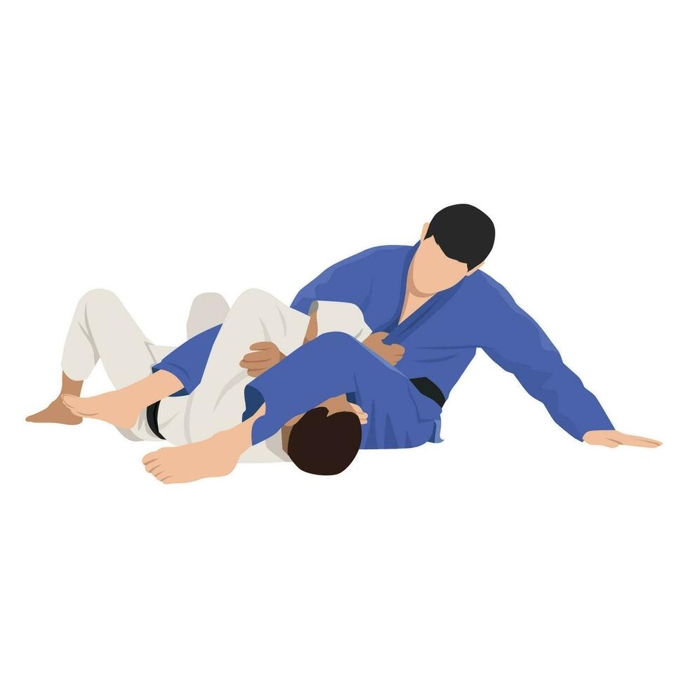 Two Brazilian Jiu Jitsu Athletes fighting choke. vector