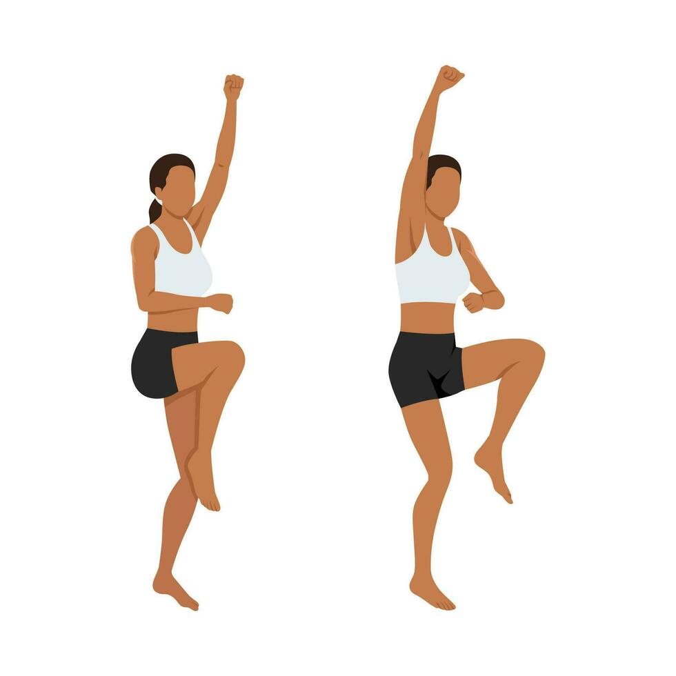 Woman doing vertical mountain climber exercise. vector