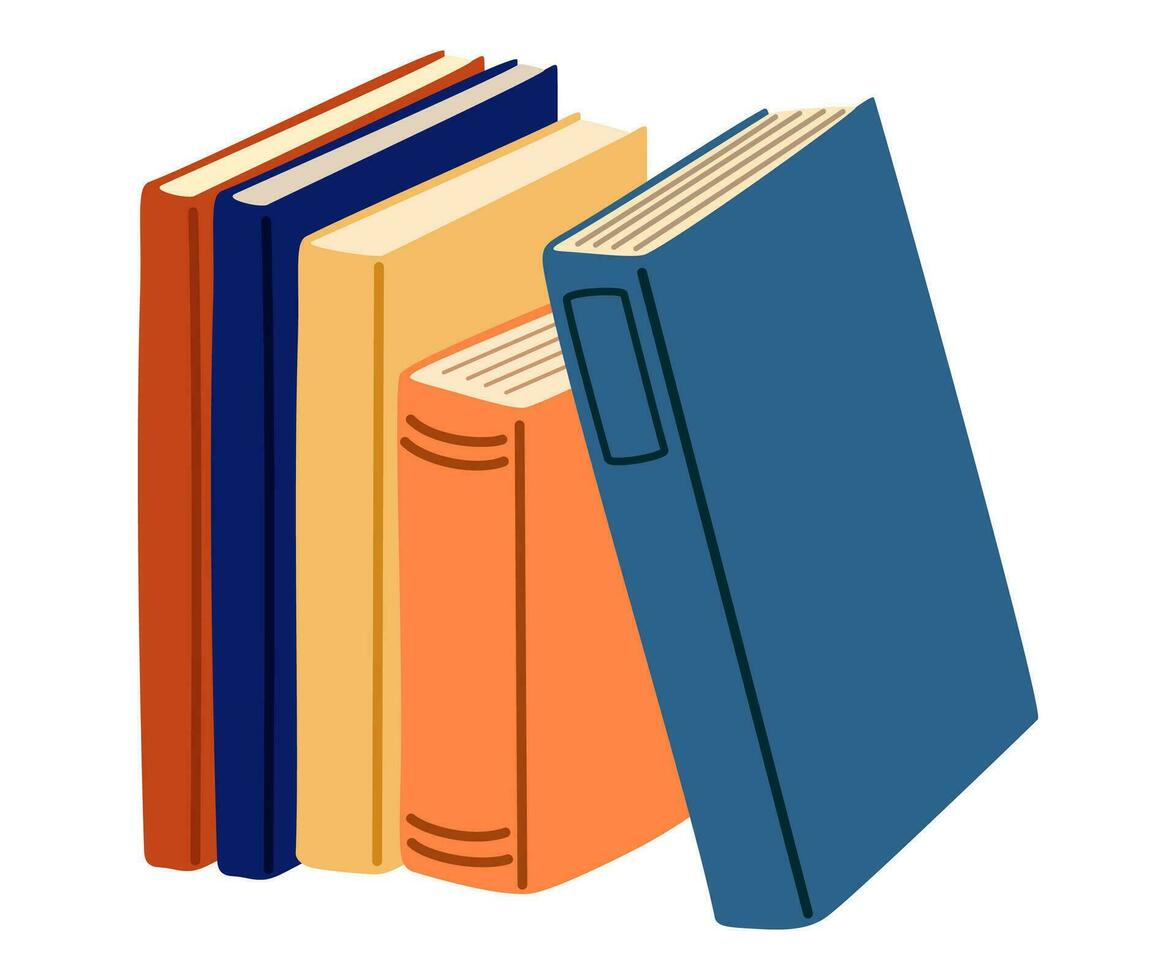 pilas de libros para lectura. literatura, diccionarios, enciclopedias, planificadores con marcadores pila de libros de texto para educación. de colores plano vector ilustración aislado en blanco antecedentes