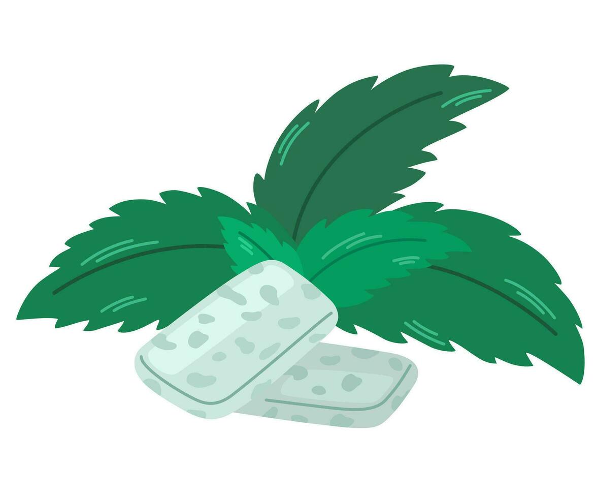 masticación almohadillas con menta. chicle dulces, azúcar postres, mermelada. dulce bocadillo en paquete para niños. vector ilustraciones aislado en el blanco antecedentes