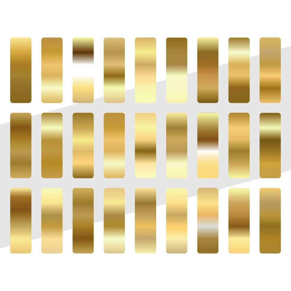 Metal golden gradients. Vector square gold gradient texture collection for design