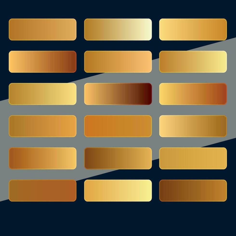 Gold,golden gradient,pattern,template.Set of colors for design,collection of high quality gradients.Metallic texture,shiny background vector