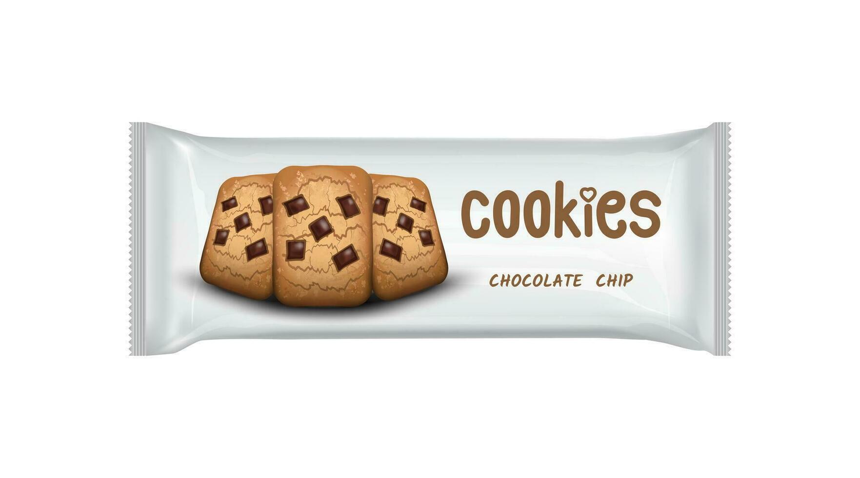 Design packaging template for chocolate chip cookies snack. Vector illustration EPS 10.
