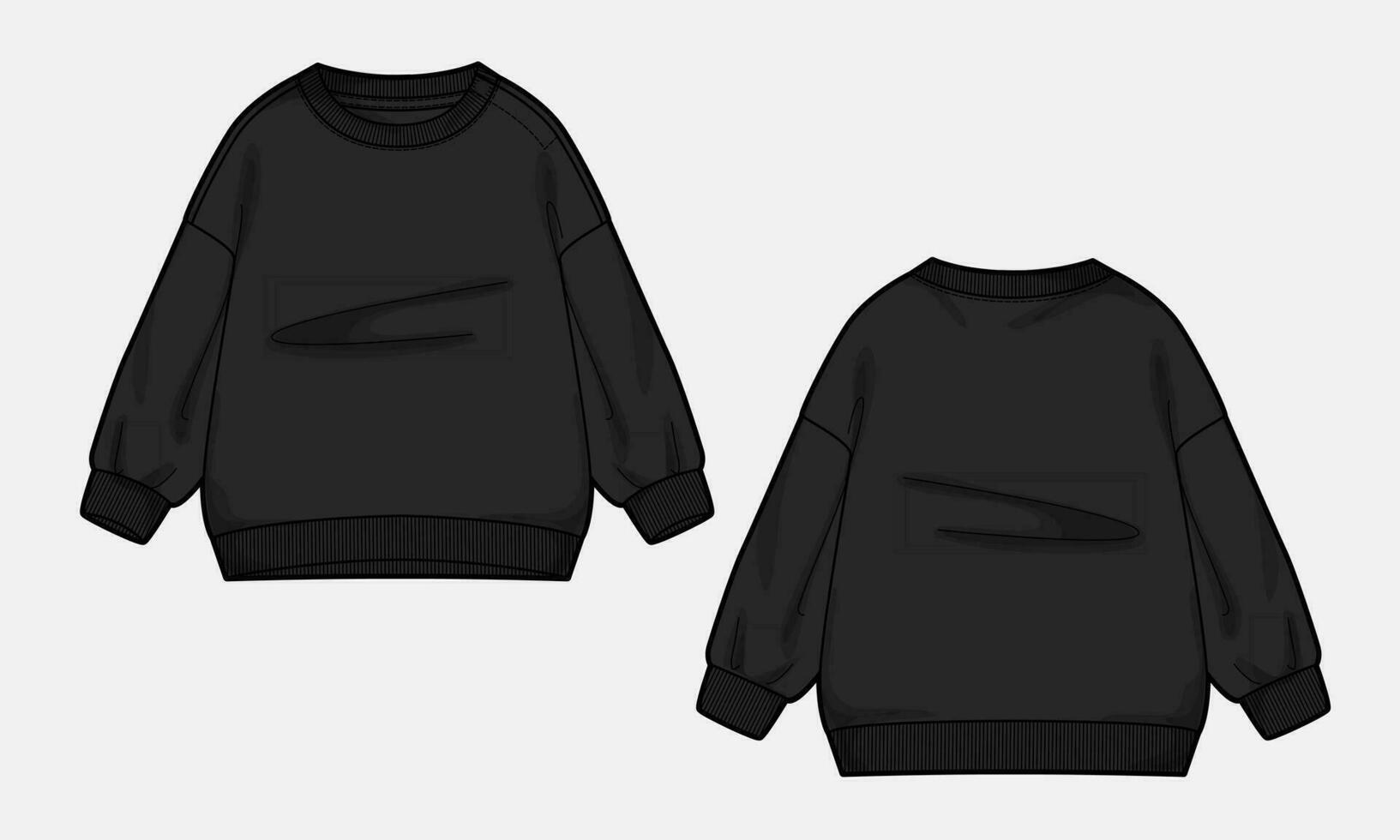 Long Sleeve sweatshirt technical drawing fashion flat sketch vector illustration black color template for ladies