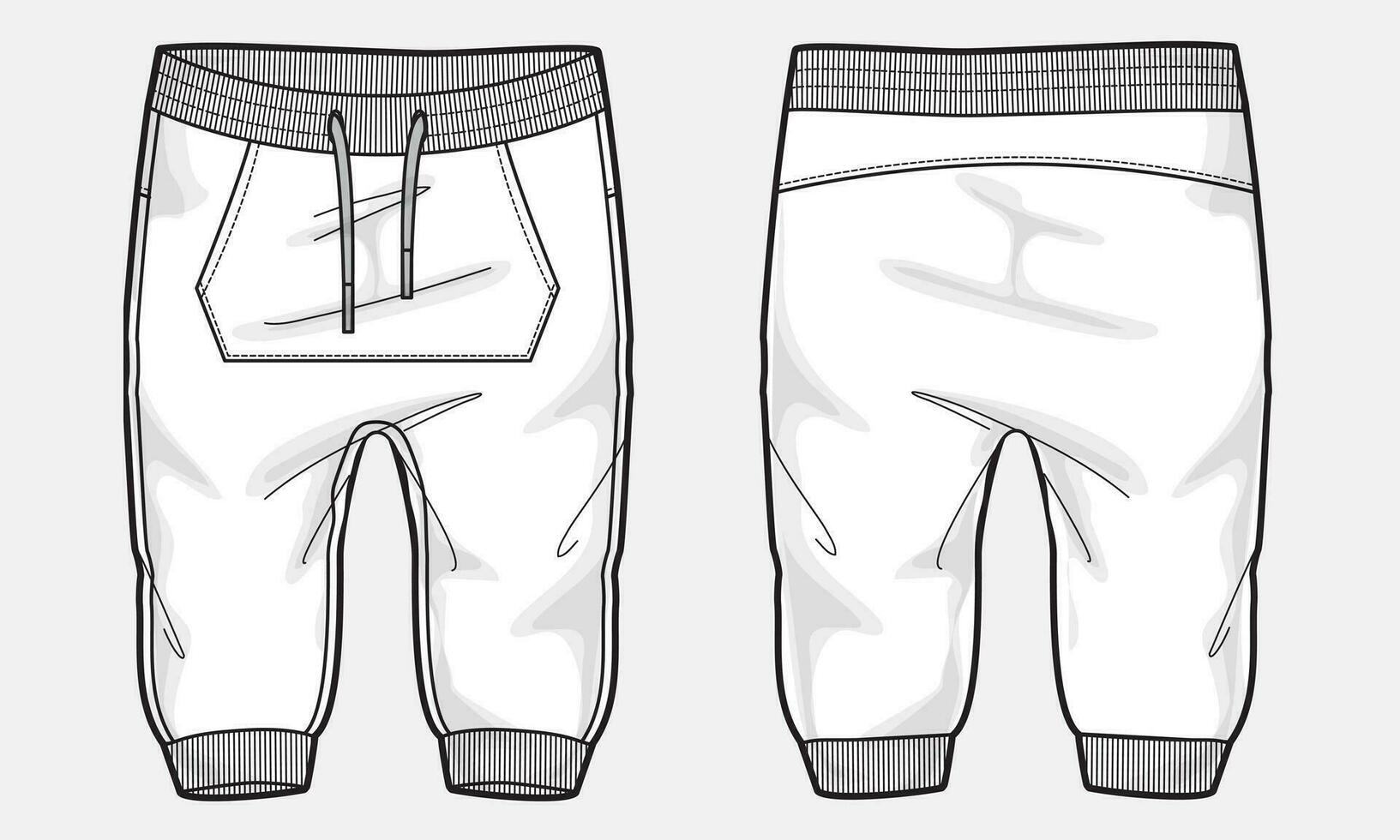 Fleece cotton jersey basic Sweat pant technical fashion flat sketch template front and back views. Apparel jogger pants vector illustration mock up for kids and boys.