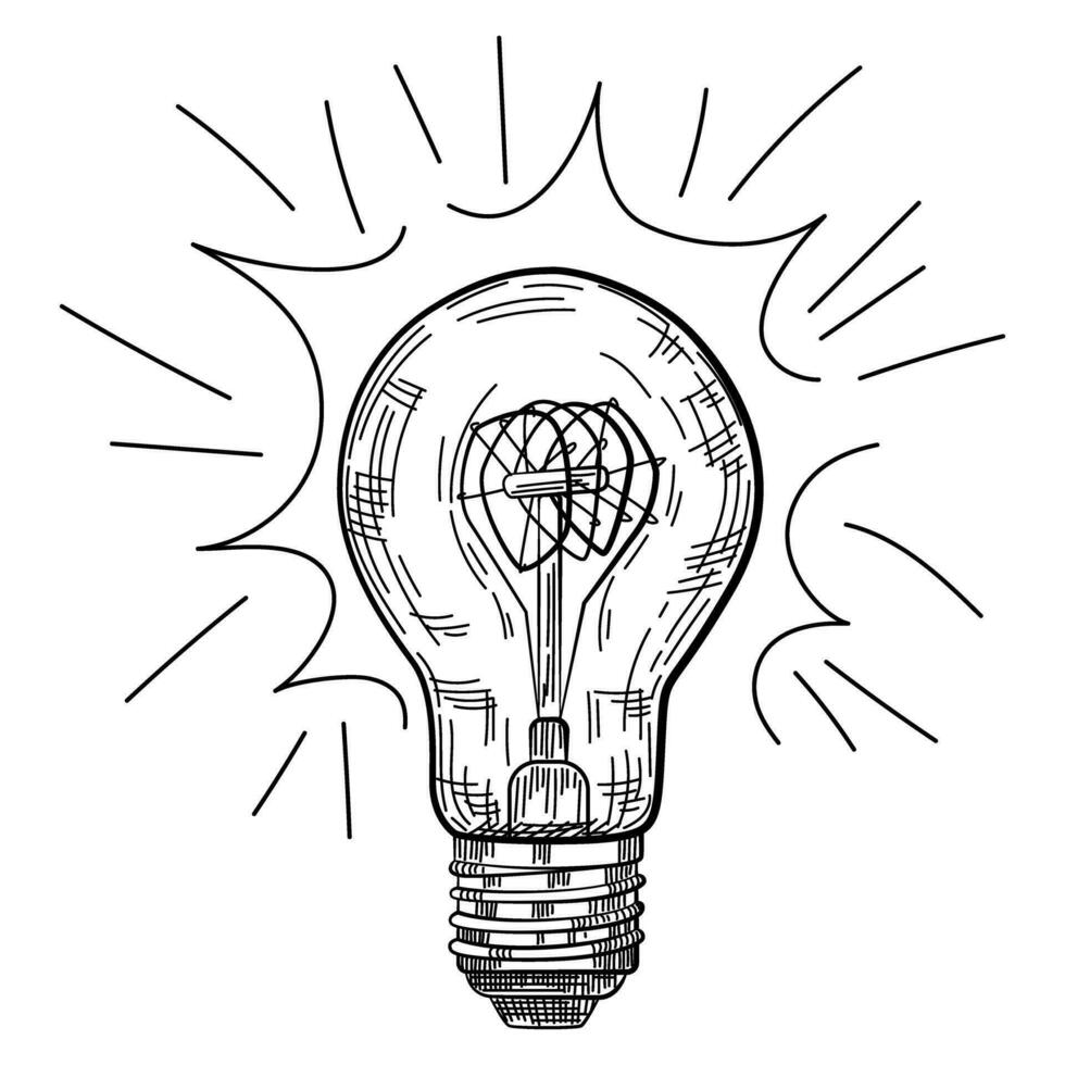 Hand-drawn retro light bulb sketch. Vintage-style bulb illustration. vector