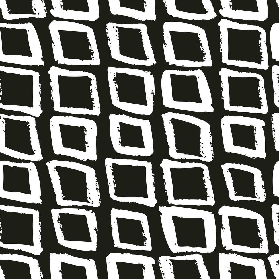 Monochrome hand drawn square shape ink seamless pattern. vector