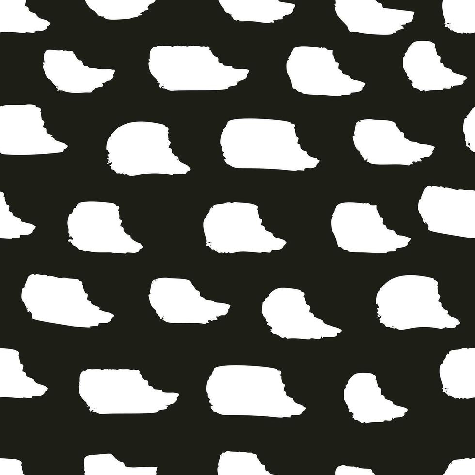 Seamless grunge style brush strokes and ink spots in a monochrome vector pattern.