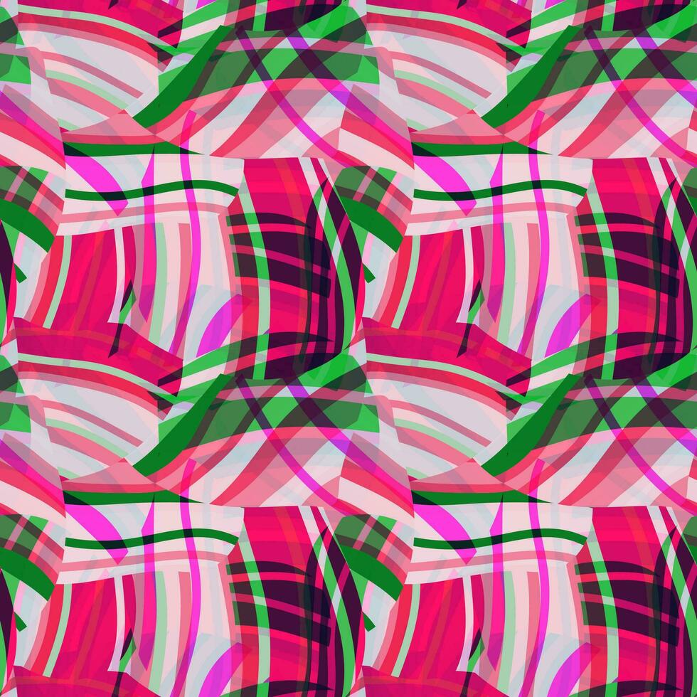 Vibrant red and green wavy lines and stripes pattern. vector